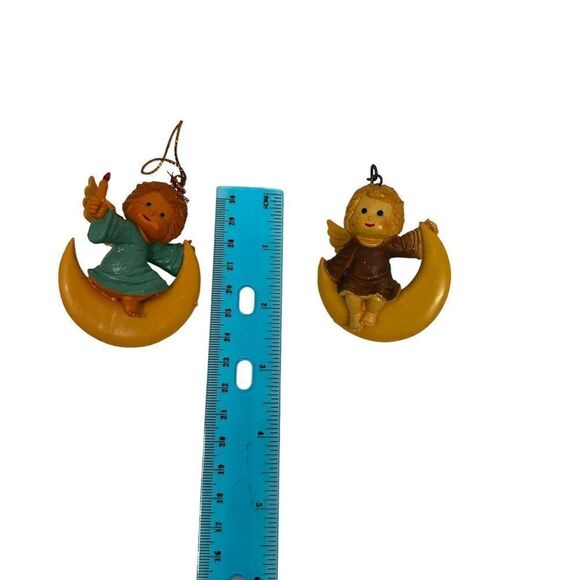 Vintage Lot Of 2 Christmas Angels Crescent Quarter Moon Mid Century Hong Kong - Picture 3 of 3